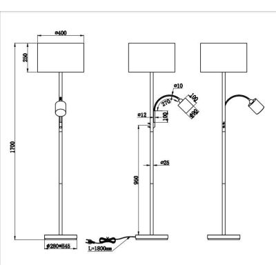 HOTEL PIANTANA CON LUCE DA LETTURA ORIENTABILE FINITURA CROMO, NICHEL O OTTONE PARALUME IN TESSUTO TRIO LIGHTING - Cristalensi S
