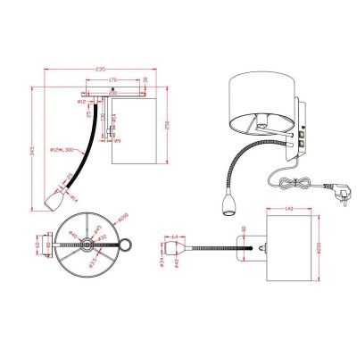 HOTEL APPLIQUE NICHEL CON PARALUME IN TESSUTO GRIGIO,BIANCO O NERO BRACCIO ORIENTABILE LED 3W DA LETTURA TRIO LIGHTING - Cristal