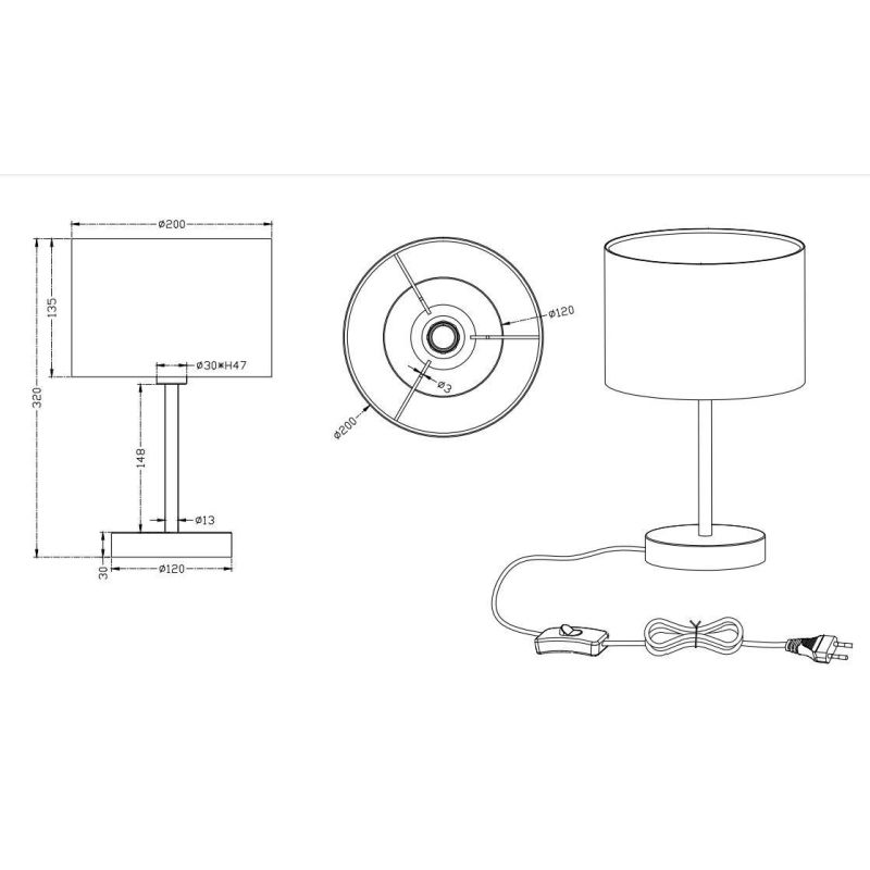 HOTEL LAMPADA DA TAVOLO ALTEZZA CM 32 IN METALLO NICHEL CON PARALUME IN TESSUTO BIANCO-NERO TRIO LIGHTING - Cristalensi Shop Onl