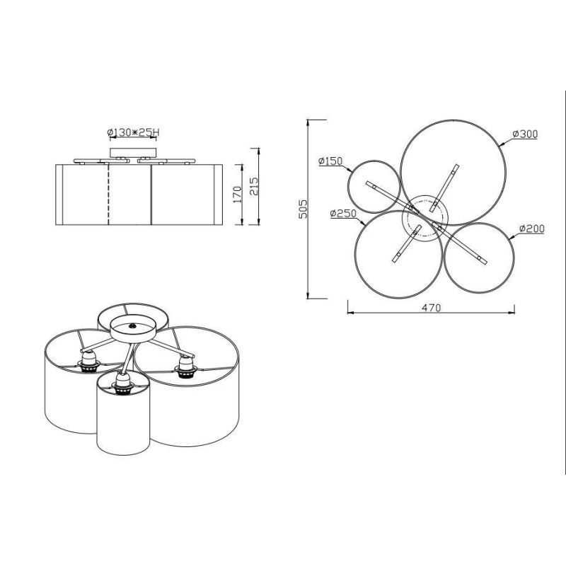 HOTEL PLAFONIERA MODERNA CON 4 PARALUMI MULTICOLOR IN TESSUTO LARGHEZZA CM 50 ATTACCO 4XE27 TRIO LIGHTING - Cristalensi Shop Onl