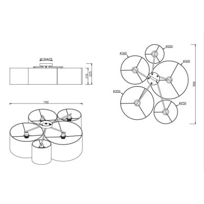 HOTEL PLAFONIERA MODERNA CON 5 PARALUMI MULTICOLOR IN TESSUTO LARGHEZZA CM 90 ATTACCO 5XE27 TRIO LIGHTING - Cristalensi Shop Onl