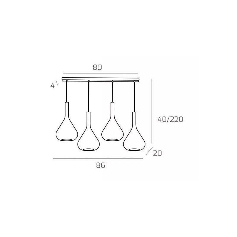 KONA SOSPENSIONE IN METALLO BIANCO CON 4 DIFFUSORI A CONO PENDENTI IN VETRO IN 5 COLORI Top Light Illuminazione - Cristalensi Sh