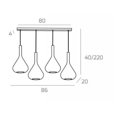 KONA SOSPENSIONE IN METALLO BIANCO CON 4 DIFFUSORI A CONO PENDENTI IN VETRO IN 5 COLORI Top Light Illuminazione - Cristalensi Sh