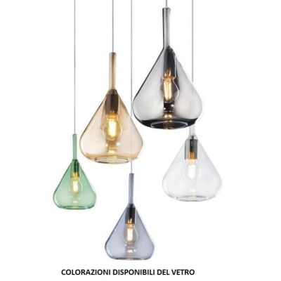 KONA SOSPENSIONE IN METALLO FINITURA OTTONE CON 3 DIFFUSORI A CONO PENDENTI IN VETRO COLORATO Top Light Illuminazione - Cristale