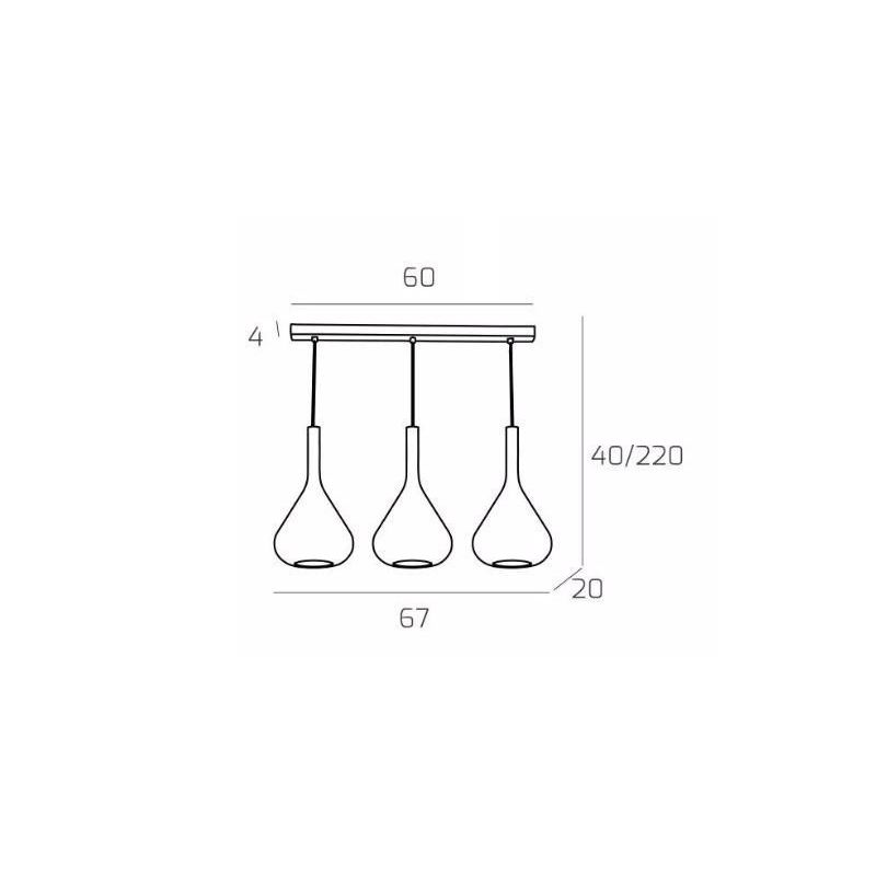 KONA SOSPENSIONE IN METALLO FINITURA OTTONE CON 3 DIFFUSORI A CONO PENDENTI IN VETRO COLORATO Top Light Illuminazione - Cristale