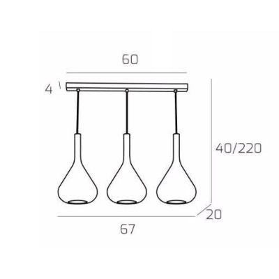 KONA SOSPENSIONE IN METALLO FINITURA OTTONE CON 3 DIFFUSORI A CONO PENDENTI IN VETRO COLORATO Top Light Illuminazione - Cristale