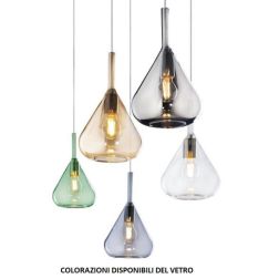 KONA SOSPENSIONE CON DECENTRO FINITURA OTTONE CON 3 DIFFUSORI A CONO IN VETRO COLORATO Top Light Illuminazione - Cristalensi Sho 2