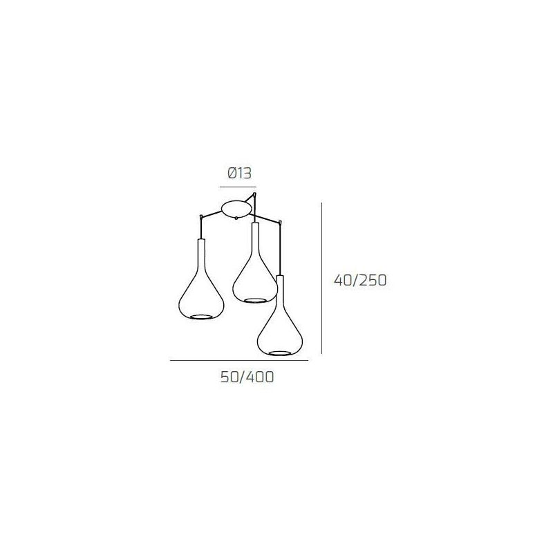 KONA SOSPENSIONE CON DECENTRO FINITURA OTTONE CON 3 DIFFUSORI A CONO IN VETRO COLORATO Top Light Illuminazione - Cristalensi Sho
