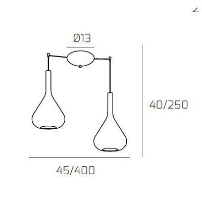 KONA SOSPENSIONE CON DECENTRO FINITURA CROMO CON 2 DIFFUSORI A CONO IN VETRO COLORATO Top Light Illuminazione - Cristalensi Shop