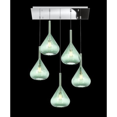 KONA SOSPENSIONE RETTANGOLARE CON BASE CROMO E CON 5 DIFFUSORI A CONO IN VETRO COLORATO Top Light Illuminazione - Cristalensi Sh