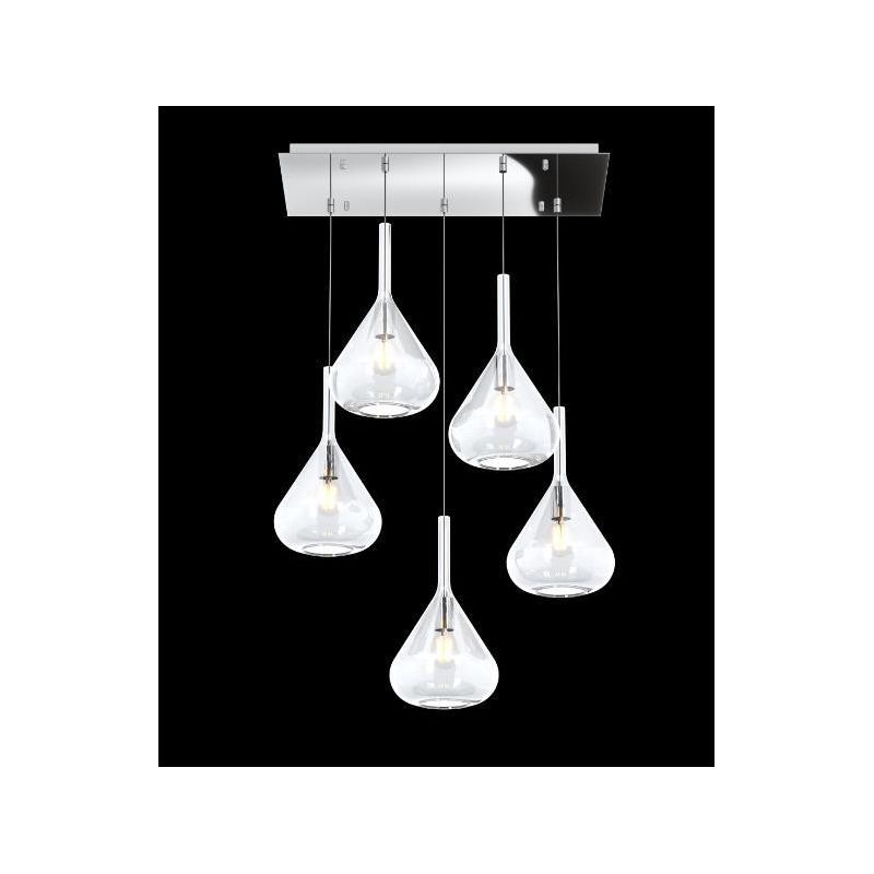 KONA SOSPENSIONE RETTANGOLARE CON BASE CROMO E CON 5 DIFFUSORI A CONO IN VETRO COLORATO Top Light Illuminazione - Cristalensi Sh