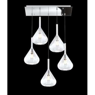 KONA SOSPENSIONE RETTANGOLARE CON BASE CROMO E CON 5 DIFFUSORI A CONO IN VETRO COLORATO Top Light Illuminazione - Cristalensi Sh