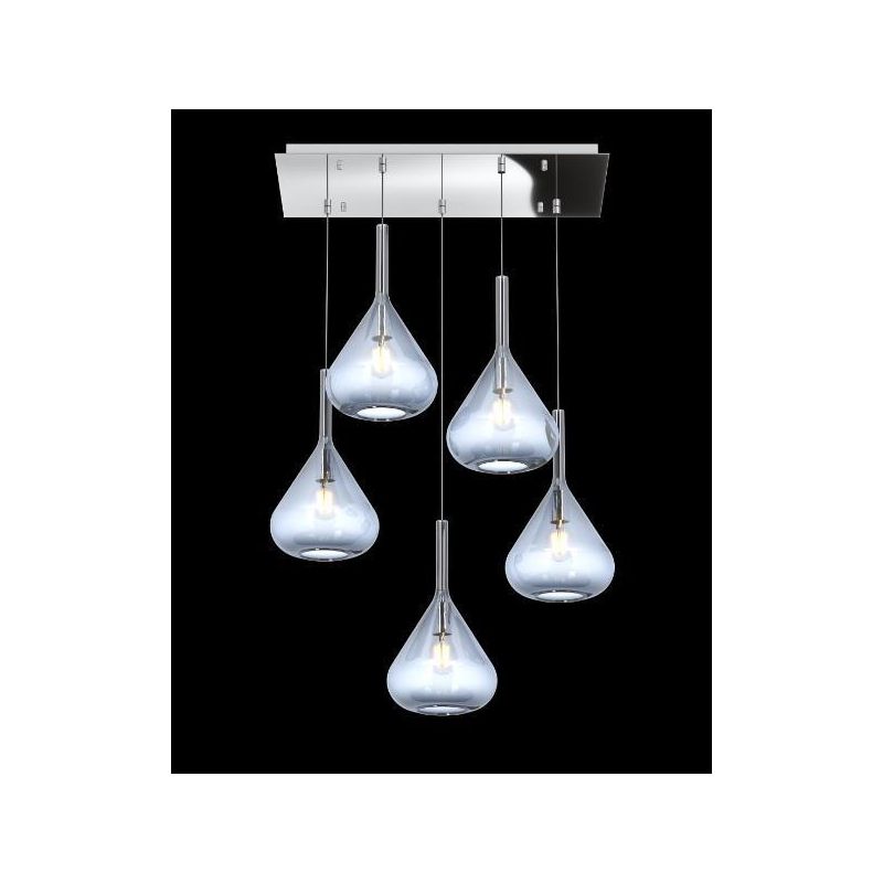 KONA SOSPENSIONE RETTANGOLARE CON BASE CROMO E CON 5 DIFFUSORI A CONO IN VETRO COLORATO Top Light Illuminazione - Cristalensi Sh