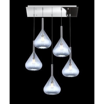 KONA SOSPENSIONE RETTANGOLARE CON BASE CROMO E CON 5 DIFFUSORI A CONO IN VETRO COLORATO Top Light Illuminazione - Cristalensi Sh