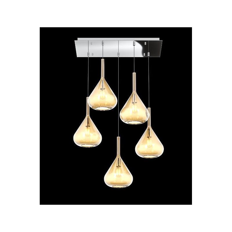 KONA SOSPENSIONE RETTANGOLARE CON BASE CROMO E CON 5 DIFFUSORI A CONO IN VETRO COLORATO Top Light Illuminazione - Cristalensi Sh