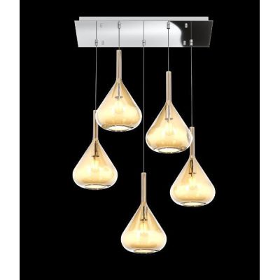 KONA SOSPENSIONE RETTANGOLARE CON BASE CROMO E CON 5 DIFFUSORI A CONO IN VETRO COLORATO Top Light Illuminazione - Cristalensi Sh