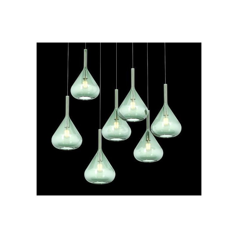 KONA SOSPENSIONE RETTANGOLARE CON BASE BIANCA E CON 7 DIFFUSORI A CONO IN VETRO COLORATO Top Light Illuminazione - Cristalensi S