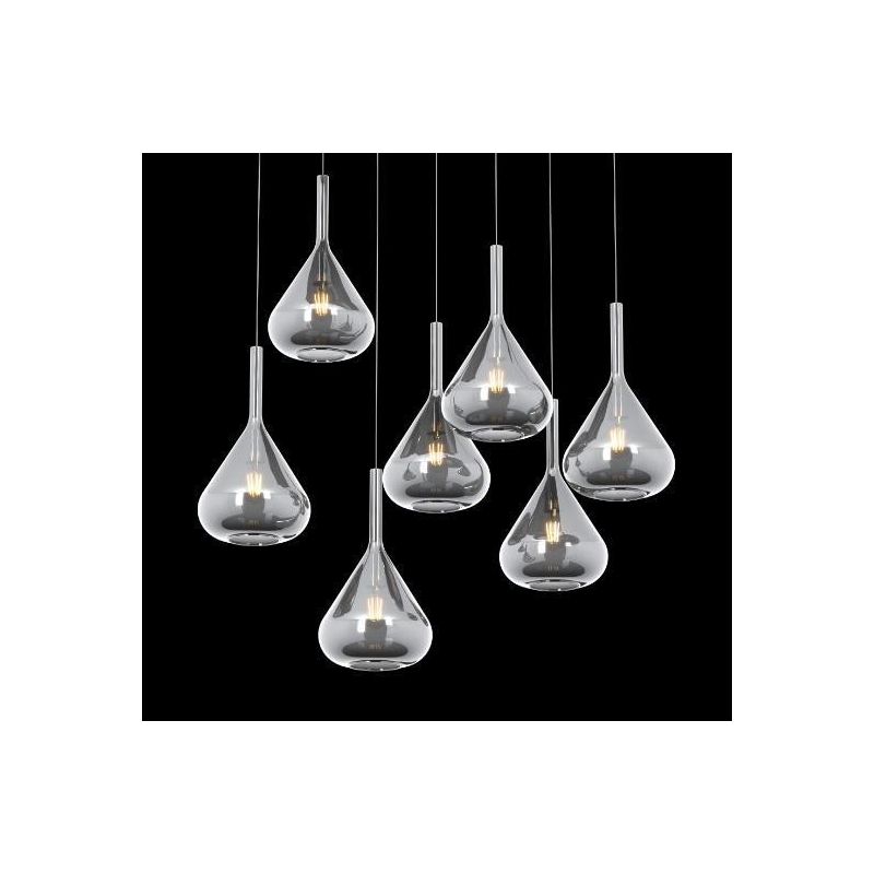 KONA SOSPENSIONE RETTANGOLARE CON BASE BIANCA E CON 7 DIFFUSORI A CONO IN VETRO COLORATO Top Light Illuminazione - Cristalensi S