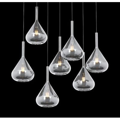 KONA SOSPENSIONE RETTANGOLARE CON BASE BIANCA E CON 7 DIFFUSORI A CONO IN VETRO COLORATO Top Light Illuminazione - Cristalensi S