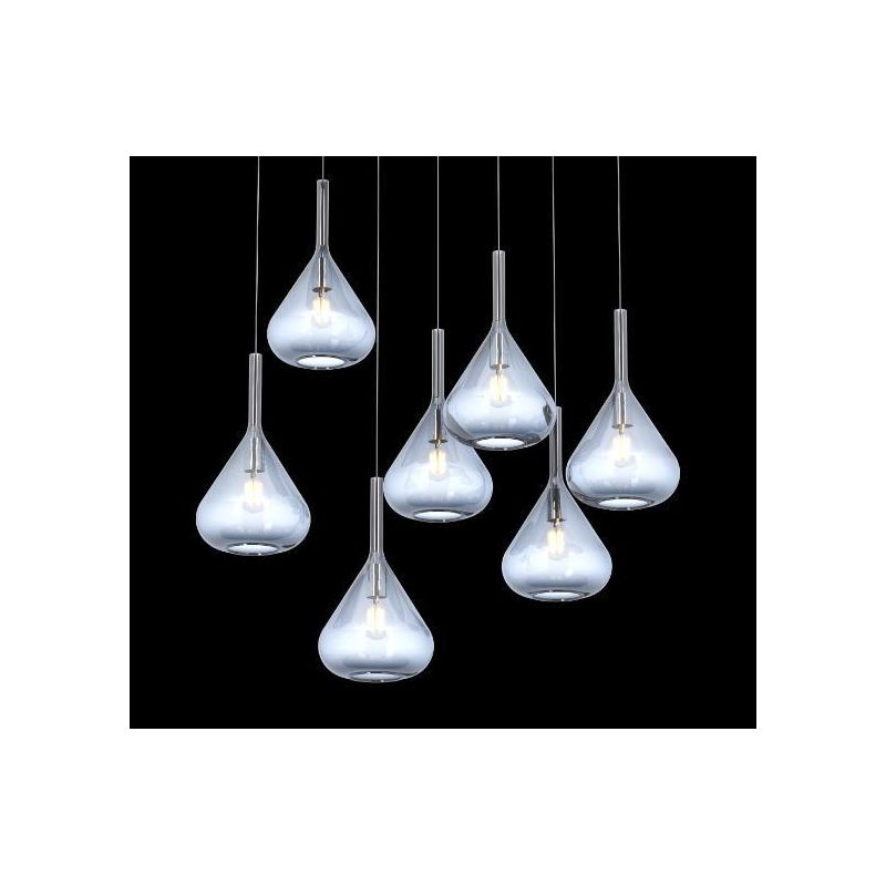 KONA SOSPENSIONE RETTANGOLARE CON BASE BIANCA E CON 7 DIFFUSORI A CONO IN VETRO COLORATO Top Light Illuminazione - Cristalensi S