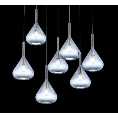 KONA SOSPENSIONE RETTANGOLARE CON BASE BIANCA E CON 7 DIFFUSORI A CONO IN VETRO COLORATO Top Light Illuminazione - Cristalensi S