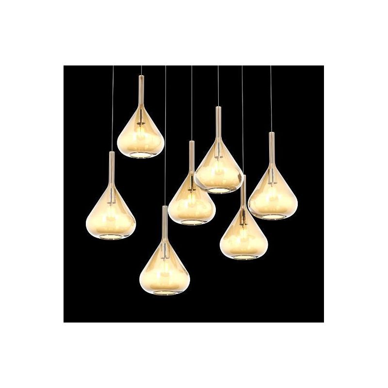 KONA SOSPENSIONE RETTANGOLARE CON BASE BIANCA E CON 7 DIFFUSORI A CONO IN VETRO COLORATO Top Light Illuminazione - Cristalensi S