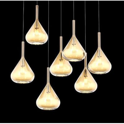 KONA SOSPENSIONE RETTANGOLARE CON BASE BIANCA E CON 7 DIFFUSORI A CONO IN VETRO COLORATO Top Light Illuminazione - Cristalensi S