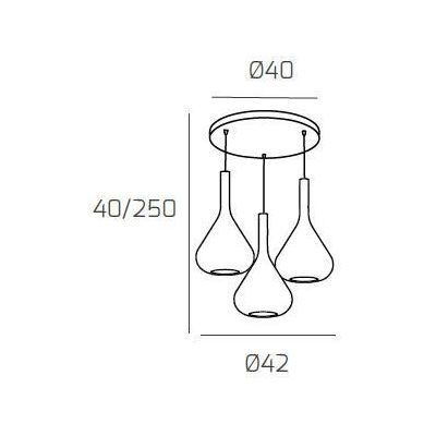KONA SOSPENSIONE TONDA IN FINITURA OTTONE CON 3 DIFFUSORI A CONO PENDENTI IN VETRO COLORATO Top Light Illuminazione - Cristalens