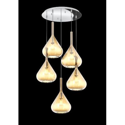 KONA SOSPENSIONE ROTONDA D40 IN METALLO CROMO CON 5 DIFFUSORI A CONO IN VETRO COLORATO Top Light Illuminazione - Cristalensi Sho