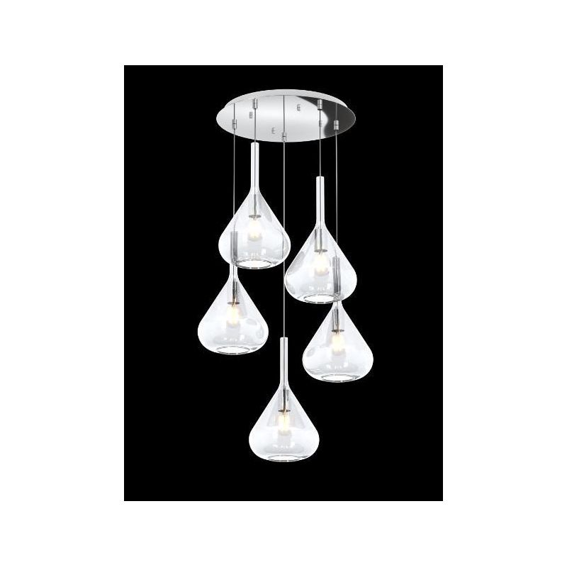 KONA SOSPENSIONE ROTONDA D40 IN METALLO CROMO CON 5 DIFFUSORI A CONO IN VETRO COLORATO Top Light Illuminazione - Cristalensi Sho