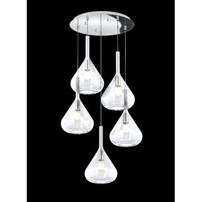 KONA SOSPENSIONE ROTONDA D40 IN METALLO CROMO CON 5 DIFFUSORI A CONO IN VETRO COLORATO Top Light Illuminazione - Cristalensi Sho