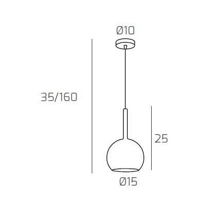 FUTURE SOSPENSIONE SINGOLA IN METALLO FINITURA OTTONE CON SFERA 15CM IN VETRO 5 FINITURE COLORE Top Light Illuminazione - Crista