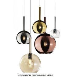 FUTURE SOSPENSIONE IN METALLO FINITURA OTTONE CON 3 DIFFUSORI A SFERA D15 IN VETRO COLORATO Top Light Illuminazione - Cristalens 2