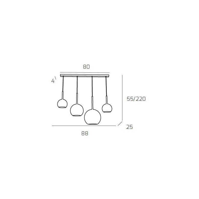 FUTURE SOSPENSIONE IN METALLO FINITURA CROMO CON 4 DIFFUSORI A SFERA REALIZZATI IN VETRO COLORATO Top Light Illuminazione - Cris