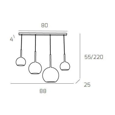 FUTURE SOSPENSIONE IN METALLO FINITURA CROMO CON 4 DIFFUSORI A SFERA REALIZZATI IN VETRO COLORATO Top Light Illuminazione - Cris