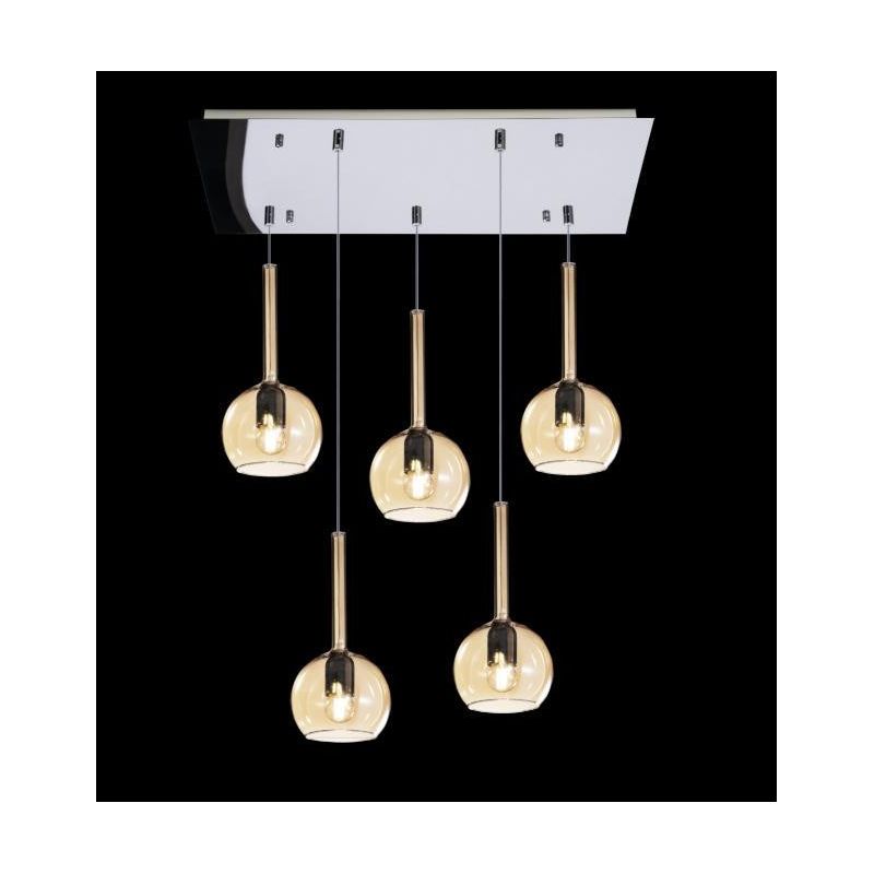 FUTURE SOSPENSIONE IN METALLO FINITURA CROMO CON 5 DIFFUSORI A SFERA REALIZZATI IN VETRO COLORATO Top Light Illuminazione - Cris