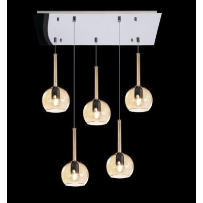 FUTURE SOSPENSIONE IN METALLO FINITURA CROMO CON 5 DIFFUSORI A SFERA REALIZZATI IN VETRO COLORATO Top Light Illuminazione - Cris