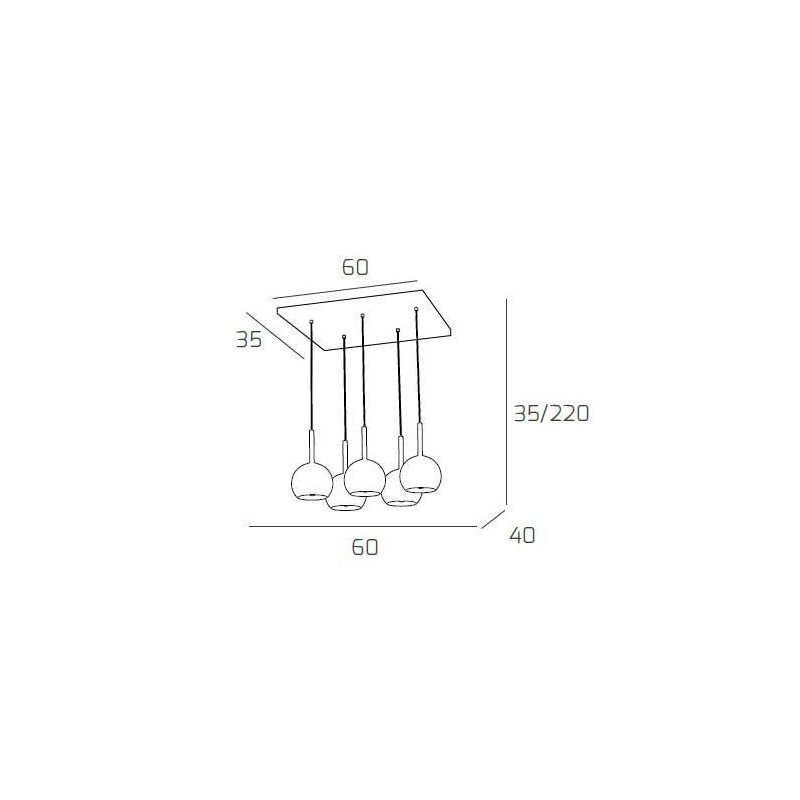 FUTURE SOSPENSIONE IN METALLO FINITURA CROMO CON 5 DIFFUSORI A SFERA REALIZZATI IN VETRO COLORATO Top Light Illuminazione - Cris