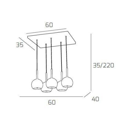 FUTURE SOSPENSIONE IN METALLO FINITURA CROMO CON 5 DIFFUSORI A SFERA REALIZZATI IN VETRO COLORATO Top Light Illuminazione - Cris
