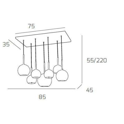 FUTURE SOSPENSIONE IN METALLO FINITURA OTTONE CON 7 DIFFUSORI A SFERA REALIZZATI IN VETRO COLORATO Top Light Illuminazione - Cri