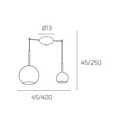 FUTURE SOSPENSIONE CON DECENTRO FINITURA OTTONE CON 2 DIFFUSORI A SFERA IN VETRO COLORATO Top Light Illuminazione - Cristalensi 