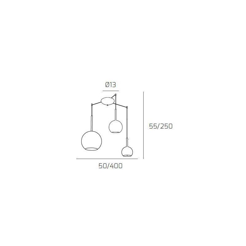 FUTURE SOSPENSIONE CON DECENTRO FINITURA CROMO CON 3 DIFFUSORI A SFERA IN VETRO COLORATO Top Light Illuminazione - Cristalensi S