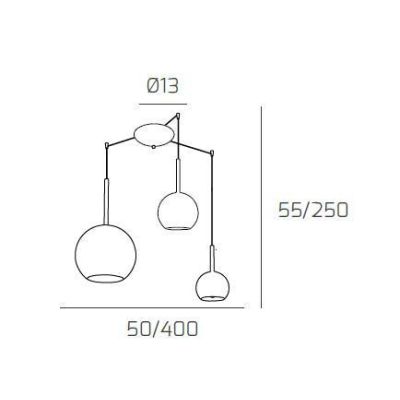 FUTURE SOSPENSIONE CON DECENTRO FINITURA CROMO CON 3 DIFFUSORI A SFERA IN VETRO COLORATO Top Light Illuminazione - Cristalensi S
