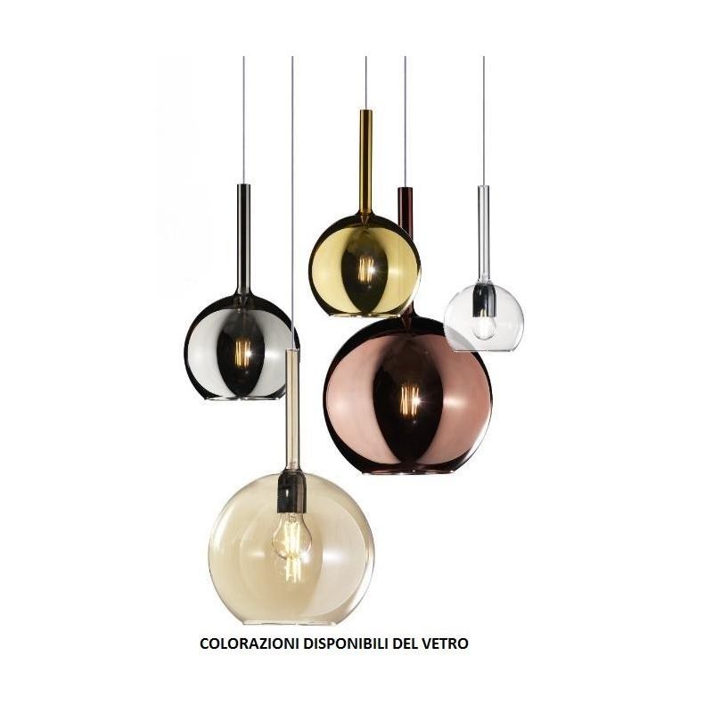 FUTURE SOSPENSIONE MODERNA FINITURA CROMO CON 8 DIFFUSORI A SFERA IN VETRO COLORATO Top Light Illuminazione - Cristalensi Shop O