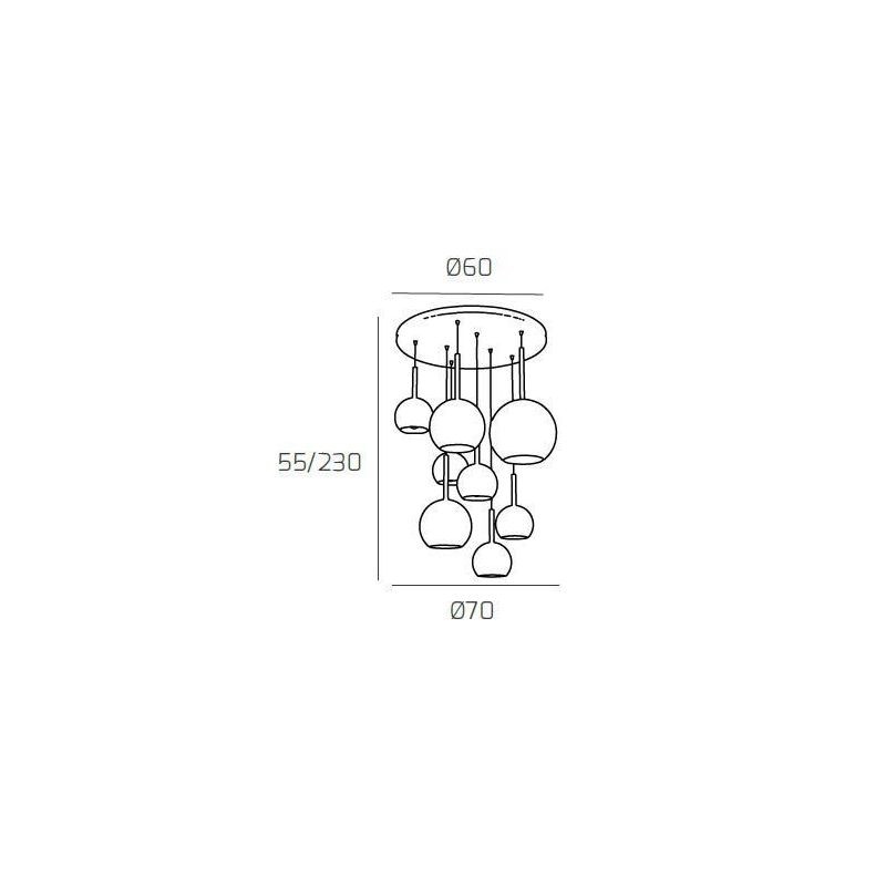 FUTURE SOSPENSIONE MODERNA FINITURA CROMO CON 8 DIFFUSORI A SFERA IN VETRO COLORATO Top Light Illuminazione - Cristalensi Shop O