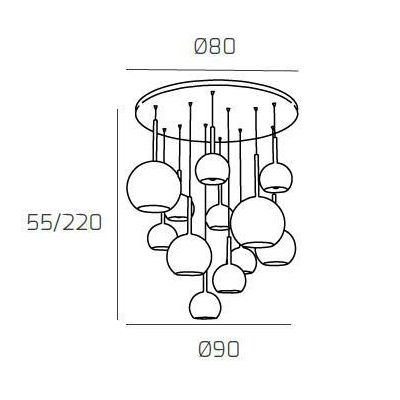 FUTURE SOSPENSIONE MODERNA FINITURA CROMO CON 12 DIFFUSORI A SFERA IN VETRO COLORATO Top Light Illuminazione - Cristalensi Shop 