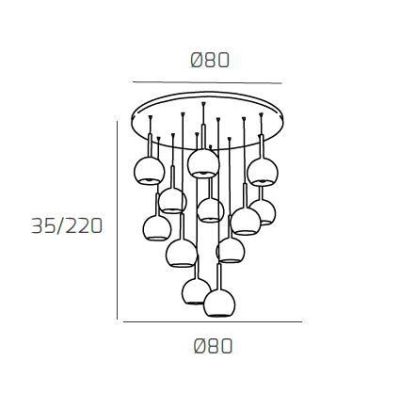 FUTURE SOSPENSIONE MODERNA D80 FINITURA CROMO CON 12 DIFFUSORI A SFERA IN VETRO COLORATO Top Light Illuminazione - Cristalensi S