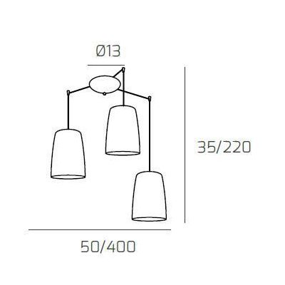 SHADED SOSPENSIONE CON DECENTRO IN METALLO BIANCO CON 3 CONI IN VETRO AMBRA CROMO OPPURE RAME Top Light Illuminazione - Cristale