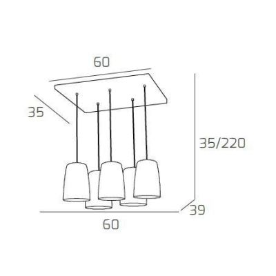 SHADED SOSPENSIONE RETTANGOLARE FINITURA BIANCA CON CONI IN VETRO AMBRA CROMO OPPURE RAME Top Light Illuminazione - Cristalensi 