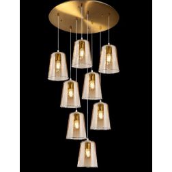 SHADED SOSPENSIONE 8 LUCI IN FINITURA OTTONE CON CONI IN VETRO AMBRA CROMO OPPURE RAME Top Light Illuminazione - Cristalensi Sho